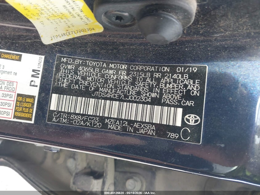 2020 Toyota Corolla VIN JTDS4RCE7LJ002304 IAAI salvage auction — FRONT END, Salvage (Texas), sold $3,250 on 2026-07-29 (photo 9)