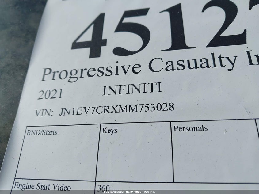 2021 Infiniti Q50 VIN JN1EV7CRXMM753028 IAAI salvage auction — ALL OVER, Parts Only Bos (Minnesota), sold $25 on 2026-07-08 (photo 9)