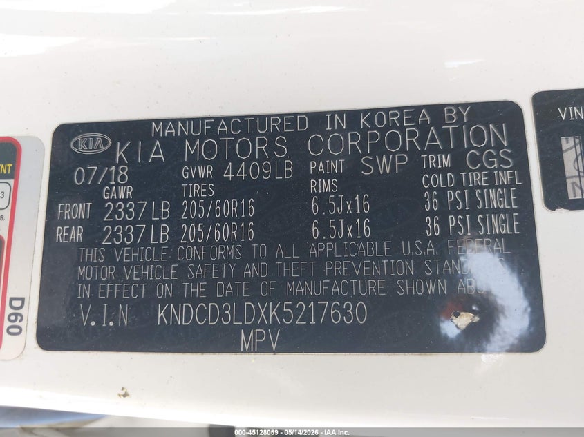 2019 Kia Niro VIN KNDCD3LDXK5217630 IAAI salvage auction — FRONT END, Salvage (California), sold $4,750 on 2026-07-08 (photo 9)