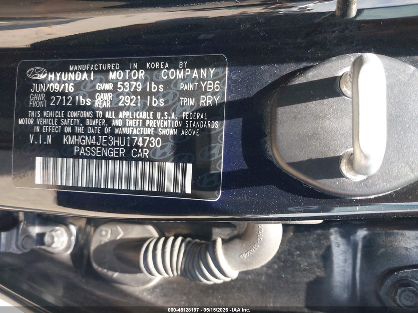 2017 Genesis G80 VIN KMHGN4JE3HU174730 IAAI salvage auction — REAR END, Salvage (Texas), sold $1,350 on 2026-07-22 (photo 9)