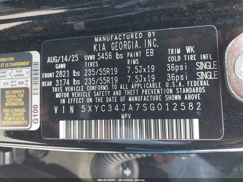 2025 Kia Ev6 VIN 5XYC34JA7SG012582 IAAI salvage auction — FRONT END, Salvage (California), sold $8,700 on 2026-07-30 (photo 9)