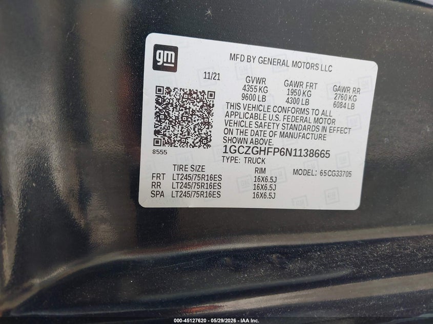 2022 Chevrolet Express cargo VIN 1GCZGHFP6N1138665 IAAI salvage auction — NORMAL WEAR, SF97 (Oklahoma), sold $18,400 on 2026-07-09 (photo 9)