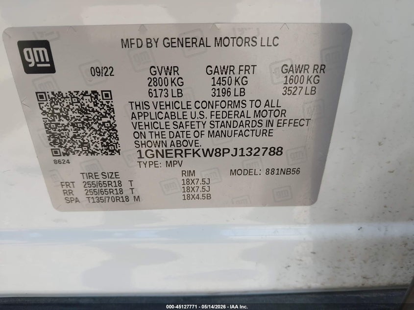 2023 Chevrolet Traverse VIN 1GNERFKW8PJ132788 IAAI salvage auction — LEFT & RIGHT, Original (Texas), sold $9,000 on 2026-07-28 (photo 9)