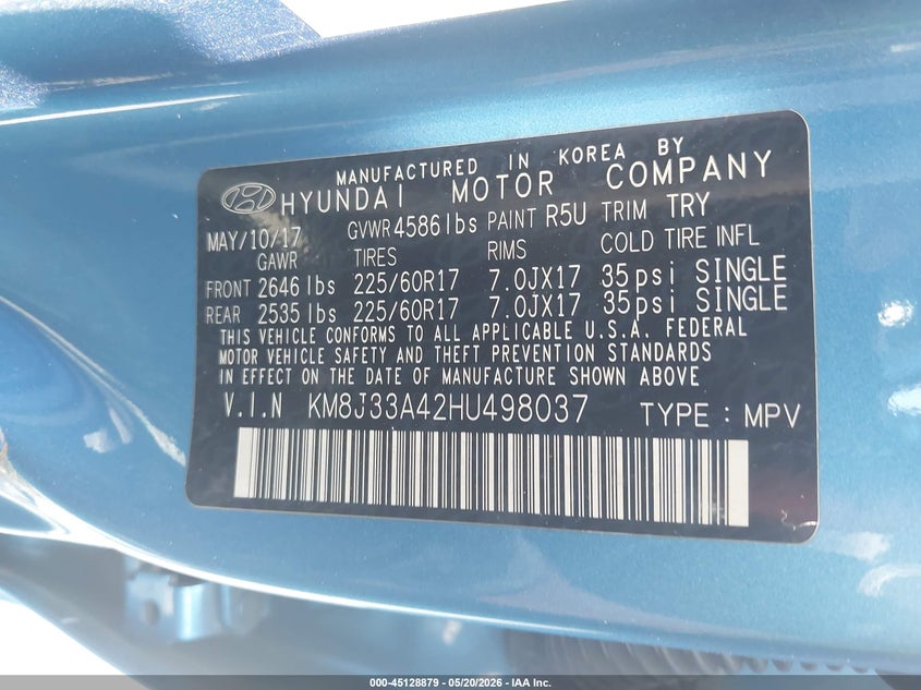 2017 Hyundai Tucson VIN KM8J33A42HU498037 IAAI salvage auction — NORMAL WEAR, Clear (Montana), sold $1,825 on 2026-07-20 (photo 9)