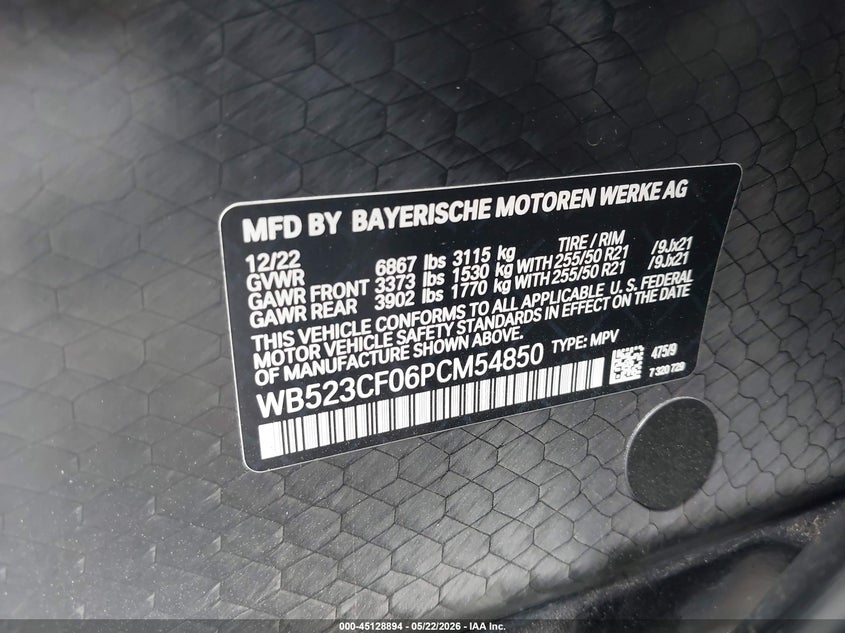 2023 BMW Ix VIN WB523CF06PCM54850 IAAI salvage auction — LEFT SIDE, Salvage Title, sold $11,650 on 2026-07-15 (photo 9)