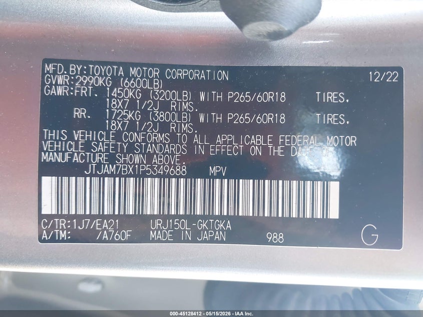 2023 Lexus Gx VIN JTJAM7BX1P5349688 IAAI salvage auction — RIGHT SIDE, Clear (Tennessee), sold $36,950 on 2026-07-06 (photo 9)