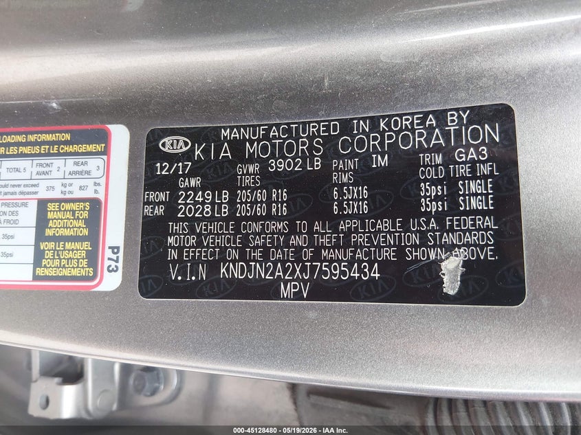 2018 Kia Soul VIN KNDJN2A2XJ7595434 IAAI salvage auction — BIO HAZARD, Bill Of Sale (Colorado), sold $1,400 on 2026-07-07 (photo 9)