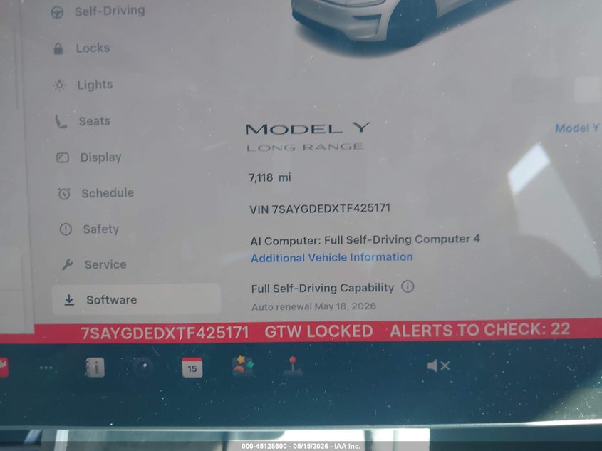 2026 Tesla Model y VIN 7SAYGDEDXTF425171 IAAI salvage auction — WATER/FLOOD, Salvage (California), sold $21,750 on 2026-07-20 (photo 7)