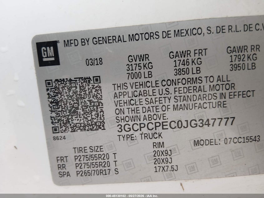 2018 Chevrolet Silverado VIN 3GCPCPEC0JG347777 IAAI salvage auction — REAR END, Salvage Title, sold $8,000 on 2026-07-28 (photo 9)