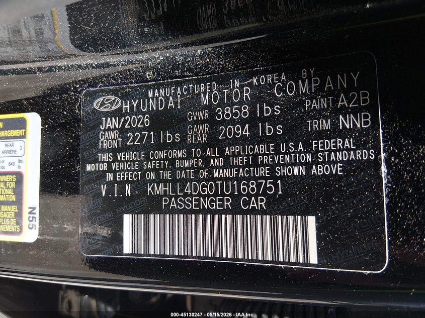 2026 Hyundai Elantra VIN KMHLL4DG0TU168751 IAAI salvage auction — SIDE, Salvage (South Carolina), sold $5,200 on 2026-07-18 (photo 9)