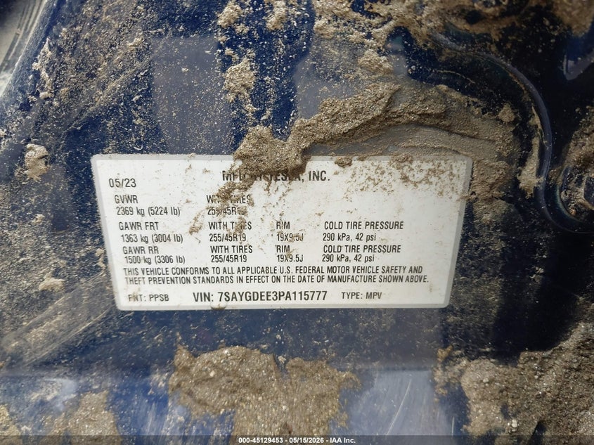 2023 Tesla Model y VIN 7SAYGDEE3PA115777 IAAI salvage auction — WATER/FLOOD, Salvage (California), sold $3,750 on 2026-07-28 (photo 9)
