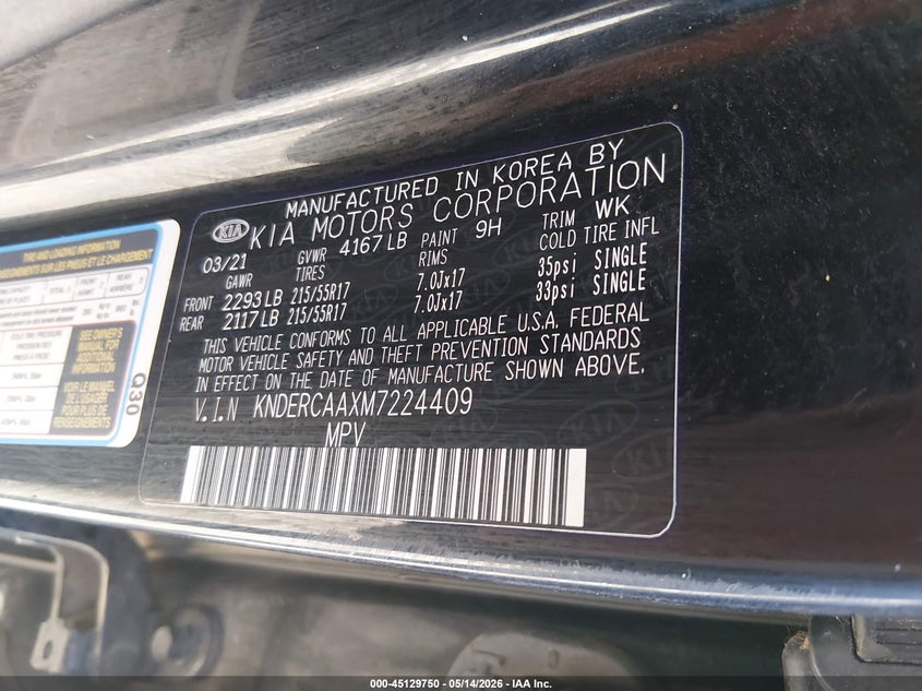 2021 Kia Seltos VIN KNDERCAAXM7224409 IAAI salvage auction — REAR END, Salvage (Mississippi), sold $4,950 on 2026-07-09 (photo 9)