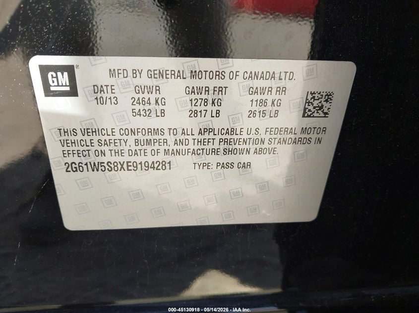 2014 Cadillac Xts VIN 2G61W5S8XE9194281 IAAI salvage auction — FRONT END, Salvage (Illinois), sold $4,550 on 2026-08-26 (photo 9)