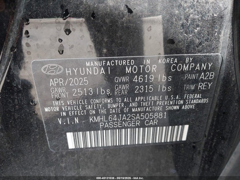 2025 Hyundai Sonata VIN KMHL64JA2SA505881 IAAI salvage auction — SIDE, Salvage (Ohio), sold $6,700 on 2026-07-30 (photo 9)
