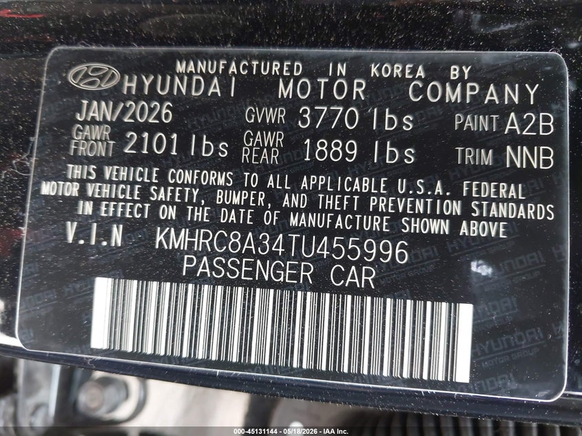 2026 Hyundai Venue VIN KMHRC8A34TU455996 IAAI salvage auction — LEFT FRONT, Non-Repairable (Texas), sold $2,925 on 2026-07-13 (photo 9)