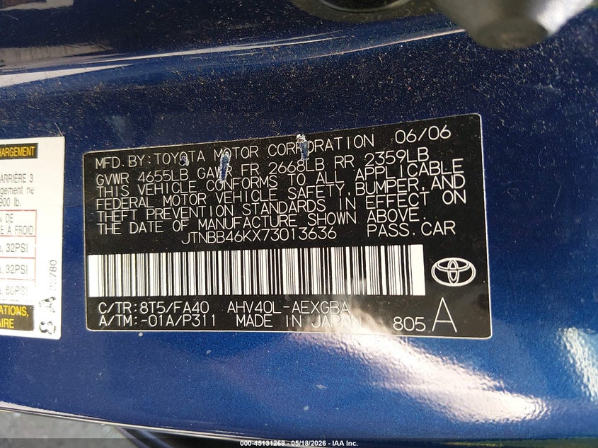 2007 Toyota Camry hybrid VIN JTNBB46KX73013636 IAAI salvage auction — FRONT END, Salvage (New Jersey), sold $700 on 2026-07-20 (photo 9)