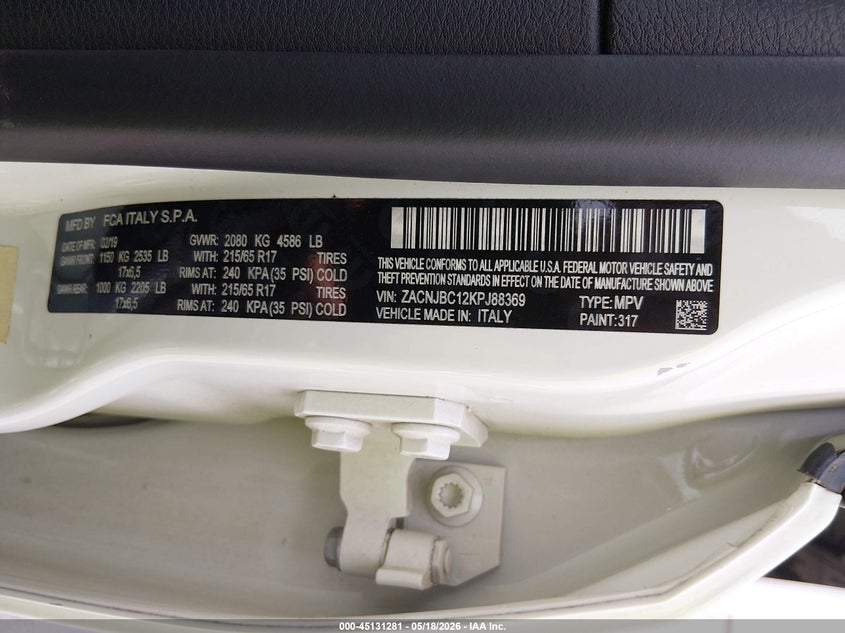 2019 Jeep Renegade VIN ZACNJBC12KPJ88369 IAAI salvage auction — HAIL, Clear (Missouri), sold $2,850 on 2026-08-10 (photo 9)