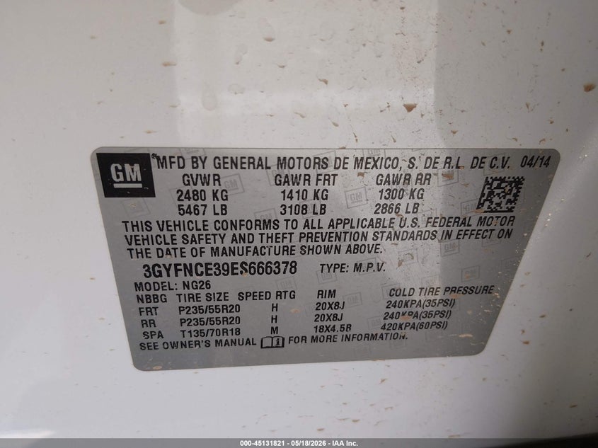 2014 Cadillac Srx VIN 3GYFNCE39ES666378 IAAI salvage auction — SIDE, Salvage (Texas), sold $25 on 2026-07-22 (photo 9)