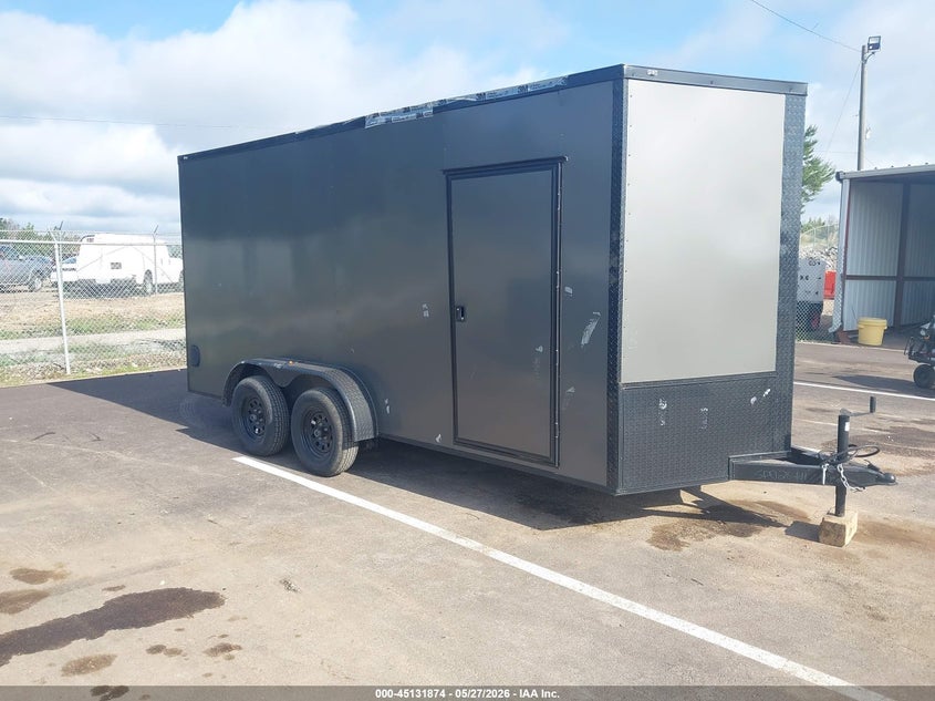 2022 Steel pine cargo, llc Enclosed 7x16 VIN 7FWBE1626R1028446 IAAI salvage auction — STORM DAMAGE, Bill Of Sale (Mississippi), sold $25 on 2026-07-11 (photo 1)