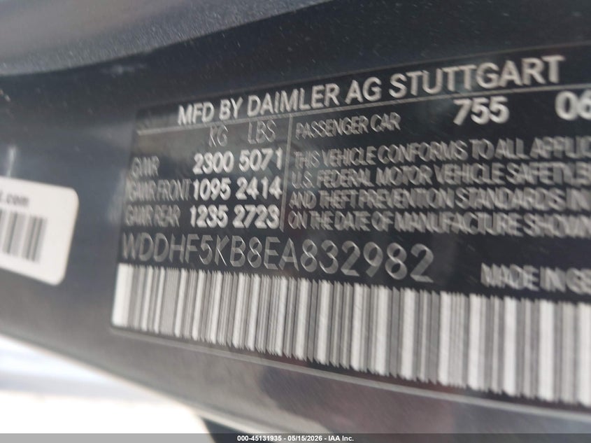 2014 Mercedes-benz E-klasse VIN WDDHF5KB8EA832982 IAAI salvage auction — FRONT END, Salvage (Texas), sold $975 on 2026-07-28 (photo 9)