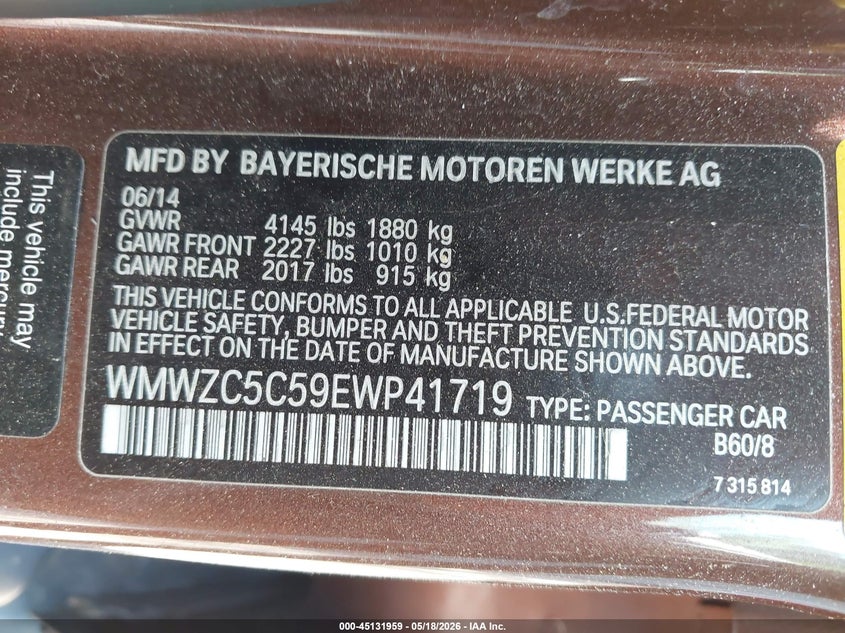 2014 Mini Countryman VIN WMWZC5C59EWP41719 IAAI salvage auction — LEFT SIDE, Salvage Title, sold $1,300 on 2026-08-05 (photo 9)