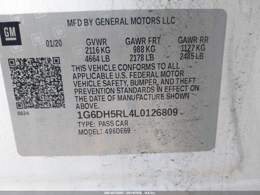 2020 Cadillac Ct4 VIN 1G6DH5RL4L0126809 IAAI salvage auction — HAIL, Salvage Title, sold $7,100 on 2026-07-12 (photo 9)