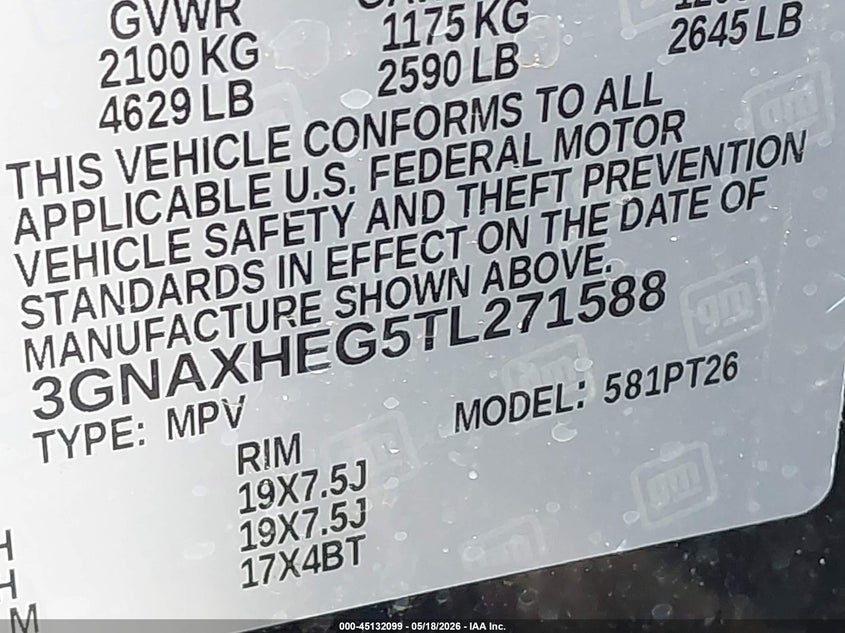 2026 Chevrolet Equinox VIN 3GNAXHEG5TL271588 IAAI salvage auction — RIGHT FRONT, Clear (Michigan), sold $8,400 on 2026-07-30 (photo 9)