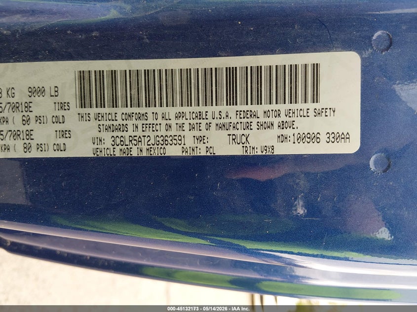 2018 Ram 2500 VIN 3C6LR5AT2JG363591 IAAI salvage auction — SIDE, Sf97 (New York), sold $8,050 on 2026-07-31 (photo 9)