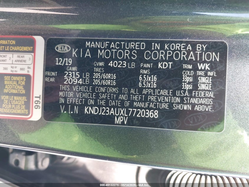 2020 Kia Soul VIN KNDJ23AUXL7720368 IAAI salvage auction — FRONT END, Salvage (Texas), sold $725 on 2026-07-23 (photo 9)