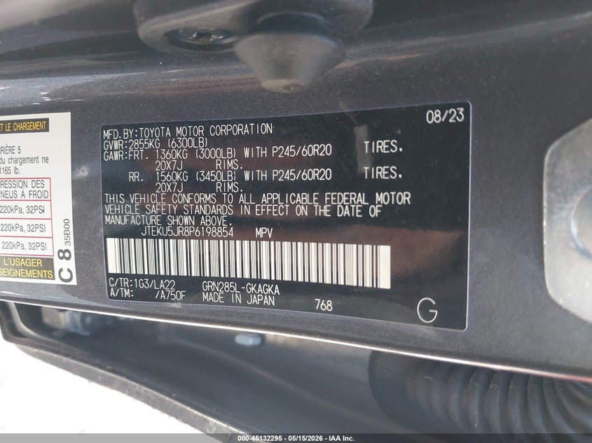 2023 Toyota 4runner VIN JTEKU5JR8P6198854 IAAI salvage auction — ROLLOVER, Junk Bill Of Sale Mv2459 (Wisconsin), sold $375 on 2026-07-08 (photo 9)
