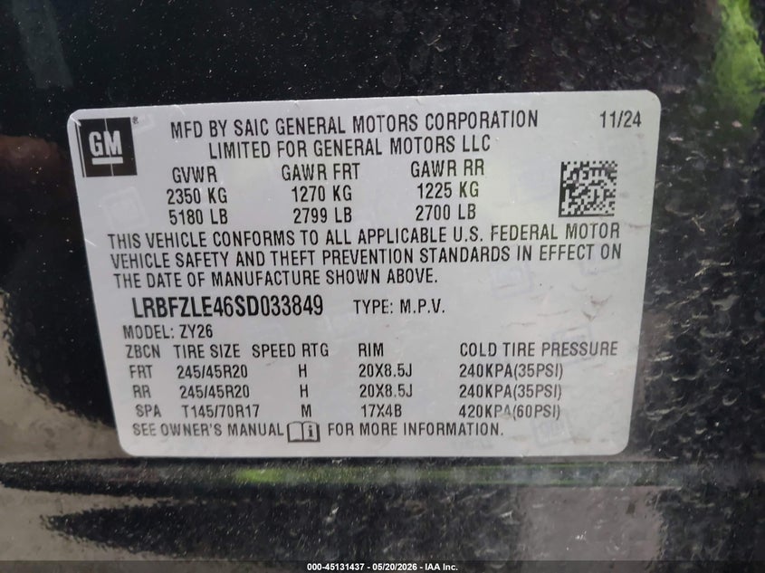 2025 Buick Envision VIN LRBFZLE46SD033849 IAAI salvage auction — FRONT END, Salvage (Idaho), sold $4,000 on 2026-07-30 (photo 9)