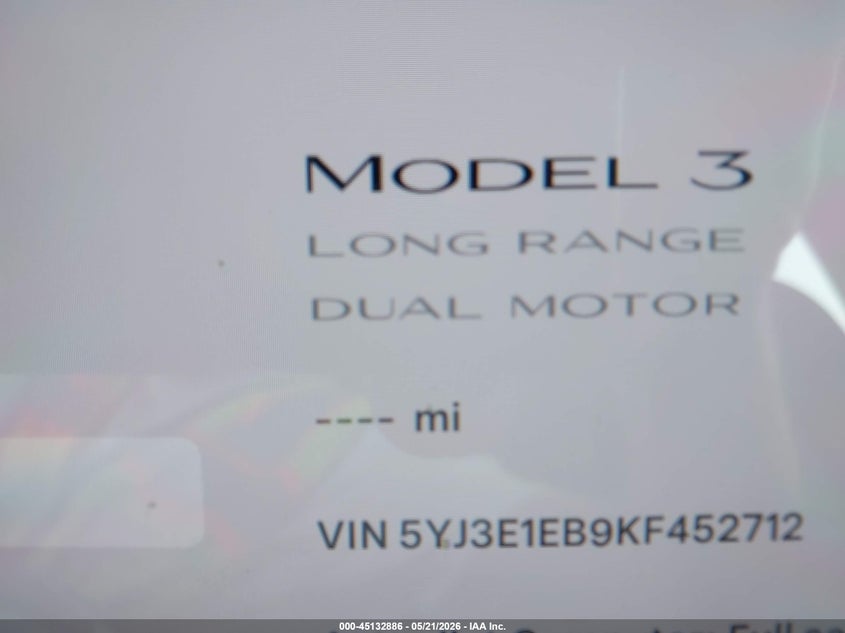2019 Tesla Model 3 VIN 5YJ3E1EB9KF452712 IAAI salvage auction — LEFT REAR, Salvage (Illinois), sold $6,600 on 2026-07-23 (photo 7)