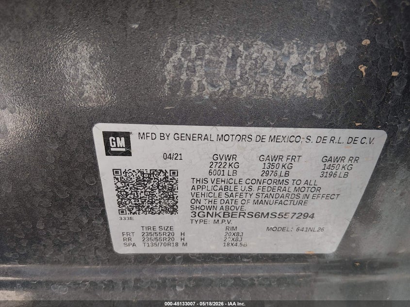 2021 Chevrolet Blazer VIN 3GNKBERS6MS557294 IAAI salvage auction — FRONT END, Original (Texas), sold $5,600 on 2026-07-31 (photo 9)