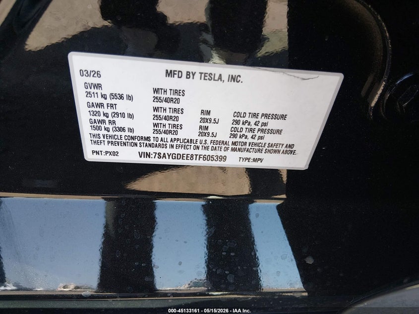 2026 Tesla Model y VIN 7SAYGDEE8TF605399 IAAI salvage auction — REAR END, Salvage (California), sold $23,650 on 2026-07-08 (photo 9)