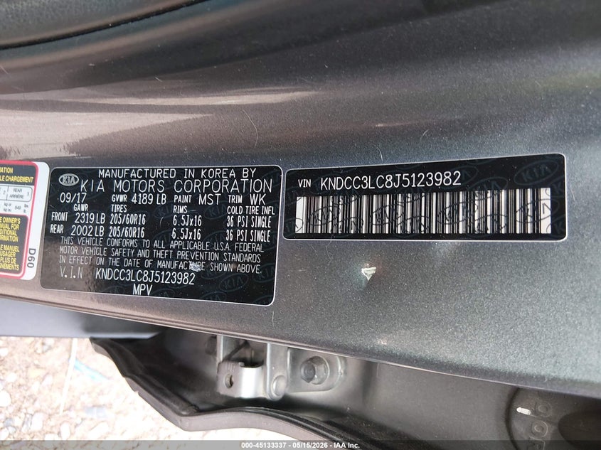 2018 Kia Niro VIN KNDCC3LC8J5123982 IAAI salvage auction — UNKNOWN, Salvage Title, sold $1,450 on 2026-07-29 (photo 9)