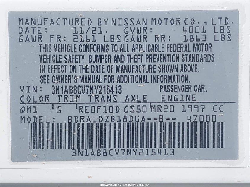 2022 Nissan Sentra VIN 3N1AB8CV7NY215413 IAAI salvage auction — RIGHT SIDE, Salvage (Idaho), sold $4,100 on 2026-07-09 (photo 9)