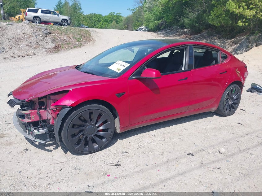 2023 Tesla Model 3 VIN 5YJ3E1EC2PF561495 IAAI salvage auction — FRONT & REAR, Salvage (Massachusetts), sold $4,900 on 2026-07-30 (photo 2)
