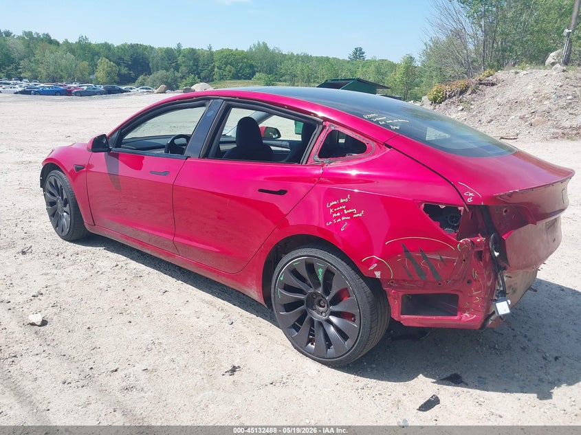 2023 Tesla Model 3 VIN 5YJ3E1EC2PF561495 IAAI salvage auction — FRONT & REAR, Salvage (Massachusetts), sold $4,900 on 2026-07-30 (photo 3)
