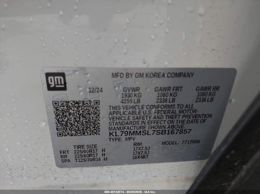 2025 Chevrolet Trailblazer VIN KL79MMSL7SB167857 IAAI salvage auction — ROLLOVER, Salvage (Texas), sold $1,250 on 2026-07-29 (photo 9)