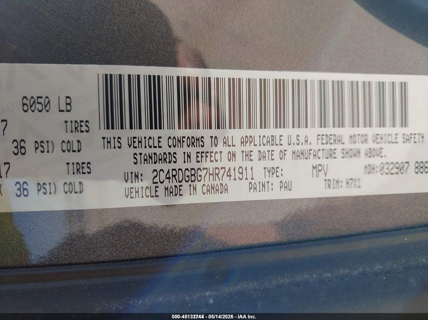 2017 Dodge Grand caravan VIN 2C4RDGBG7HR741911 IAAI salvage auction — NORMAL WEAR, Sf97 (Georgia), sold $9,100 on 2026-07-16 (photo 9)