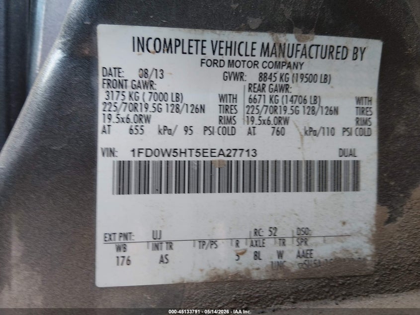 2014 Ford F-550 chassis VIN 1FD0W5HT5EEA27713 IAAI salvage auction — HAIL, Sf97 (Colorado), sold $17,200 on 2026-07-08 (photo 9)
