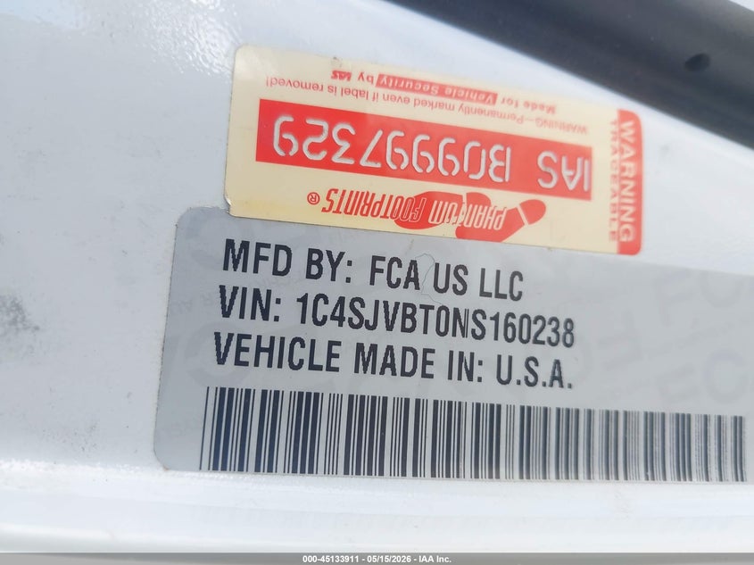 2022 Jeep Grand wagoneer VIN 1C4SJVBT0NS160238 IAAI salvage auction — REAR END, Salvage (North Carolina), sold $11,300 on 2026-07-30 (photo 9)