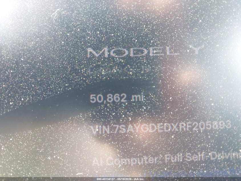 2024 Tesla Model y VIN 7SAYGDEDXRF205893 IAAI salvage auction — REAR END, Salvage Title, sold $9,300 on 2026-08-01 (photo 9)