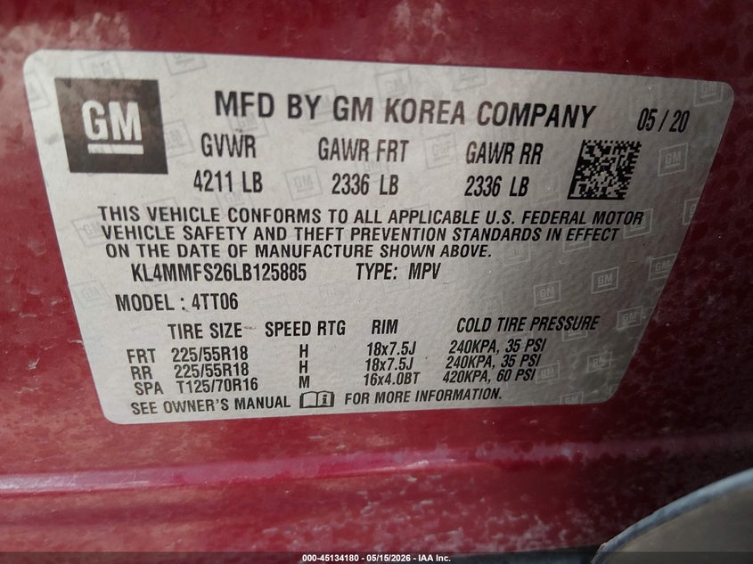 2020 Buick Encore gx VIN KL4MMFS26LB125885 IAAI salvage auction — HAIL, Salvage (Kansas), sold $1,050 on 2026-07-24 (photo 9)