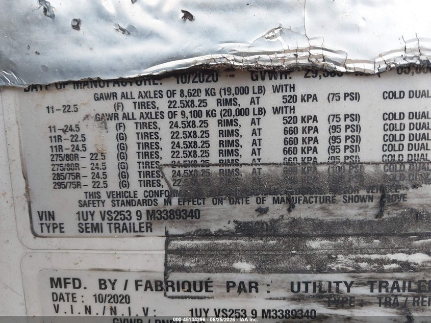 2021 Utility trailer mfg Unknown VIN 1UYVS2539M3389340 IAAI salvage auction — ALL OVER, Salvage (Pennsylvania), sold $7,200 on 2026-08-25 (photo 9)