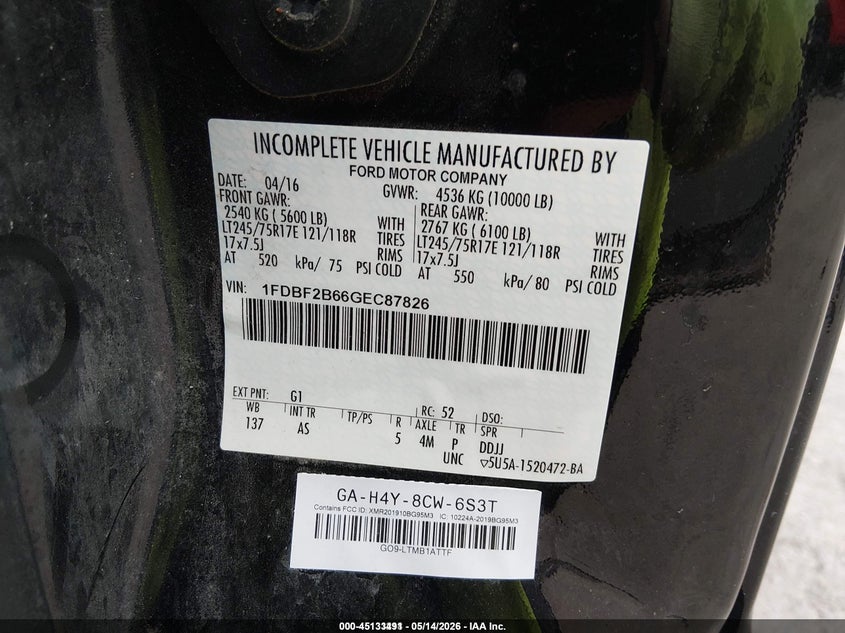 2016 Ford F-250 VIN 1FDBF2B66GEC87826 IAAI salvage auction — NORMAL WEAR, Sf97 (New York), sold $8,075 on 2026-07-31 (photo 9)