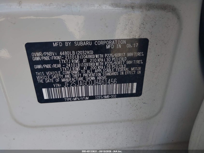2018 Subaru Forester VIN JF2SJAGC0JH461456 IAAI salvage auction — FRONT END, Salvage (Virginia), sold $1,700 on 2026-07-07 (photo 9)