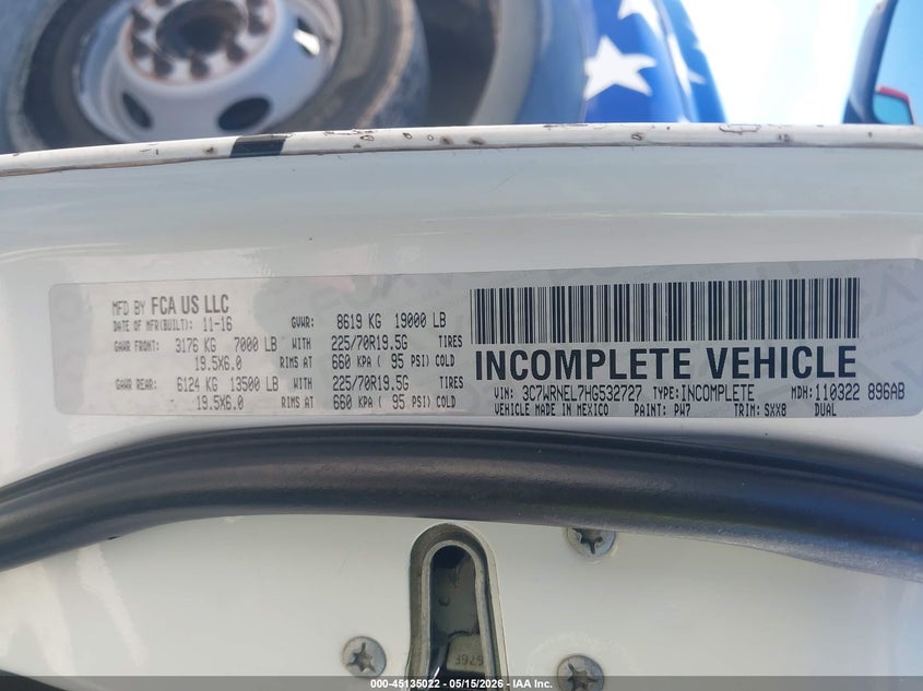 2017 Ram 5500 VIN 3C7WRNEL7HG532727 IAAI salvage auction — UNKNOWN, Clear (South Carolina), sold $75 on 2026-07-29 (photo 8)