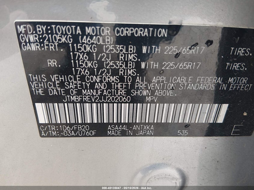 2018 Toyota Rav 4 VIN JTMBFREV2JJ202060 IAAI salvage auction — RIGHT SIDE, Salvage (Delaware), sold $6,100 on 2026-07-06 (photo 9)