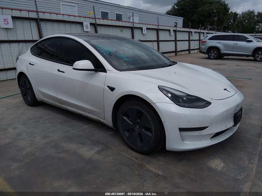 2022 Tesla Model 3 VIN 5YJ3E1EB4NF121671 IAAI salvage auction — LEFT SIDE, Original (Texas), sold $12,900 on 2026-07-14 (photo 1)